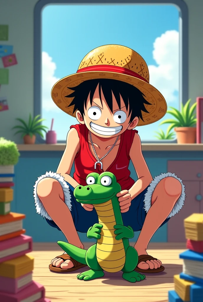 (Anime, Cartoonish) Sir Crocodile enjoying a video game with Monkey D. Luffy