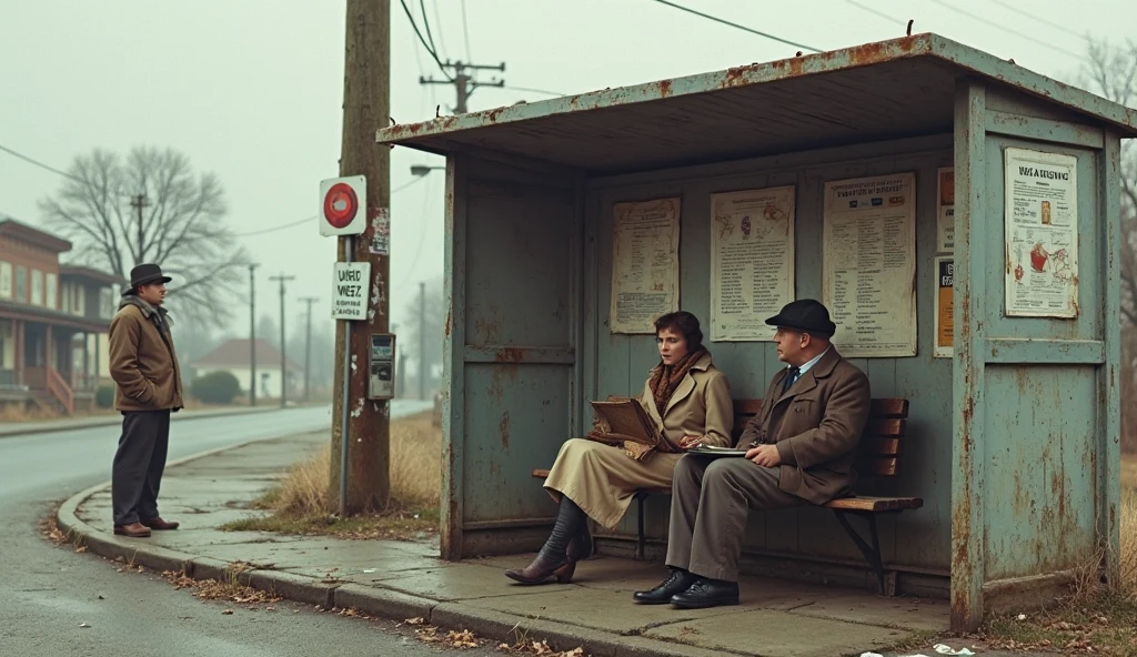 lifebehindironcurtain photo of a man and a woman sitting on the bench in the winter <lora:hjlifebehindironcurtain_v11:0.75>