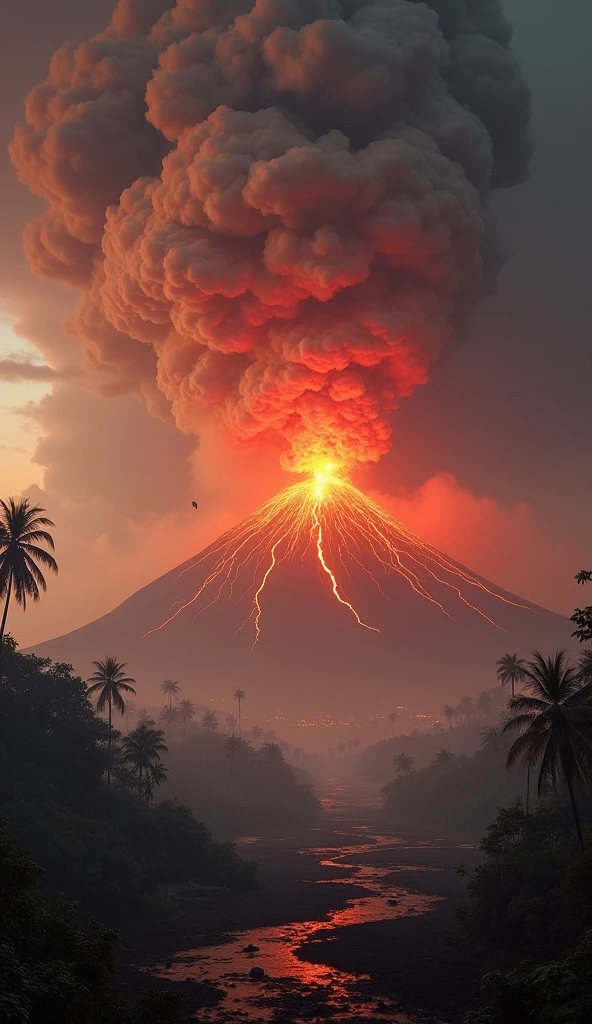(Best quality,4K,8K,A high resolution,Masterpiece:1.2),Radioactive contamination and volcanic eruptions,Smoke billowed out,A group of orangutans waved their arms irritably because of the eruption of the volcano,creating a surreal ambiance. Bathe in a moonlight volcanic eruption, Cast an eerie glow on the smoke hovering in the air.pixelart