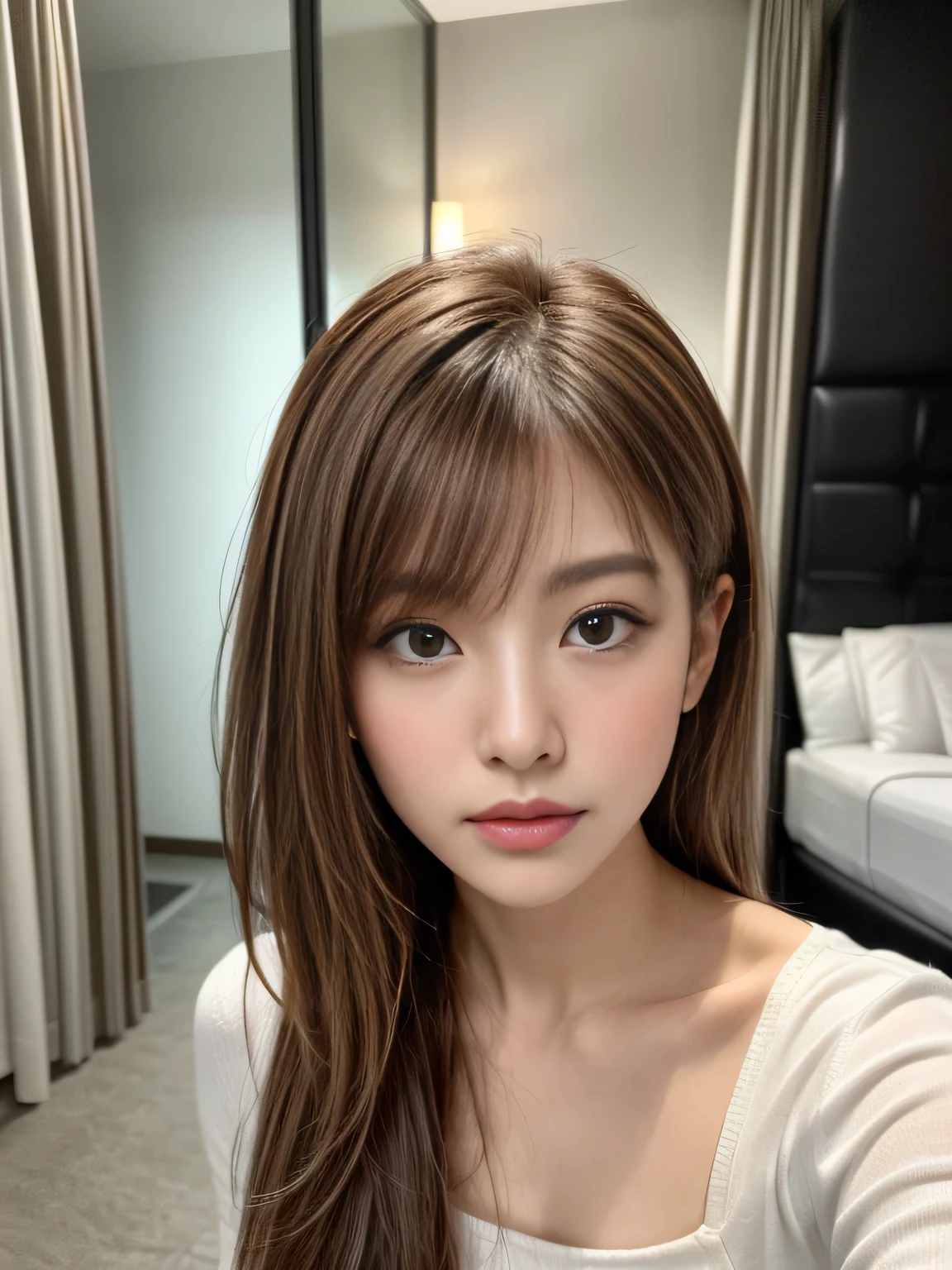 Full Body Angle、((highest quality, 8K, masterpiece: 1.3)), concentrated: 1.2, Cute girl 1,Nipples erect、 Perfect beauty: 1.4,Short sleeve striped off-shoulder t-shirt for women: 1.2,Long sleeve、Randall Color、comics&Text Graphics、Black ruffle-trimmed drawstring zip blouse,1.1, Highly detailed face and skin textures, Fine grain, double eyelid, whitening skin, ,highest quality,Ultra-high resolution,you,1 girl,alone,_Shiny_skin,Iris,necklace,((Brown_length_Wavy_hair)),(lips)),eyelash,Front hair,deal with,compensate,Shiny,pore,skin texture,Large Breasts、smiling face、