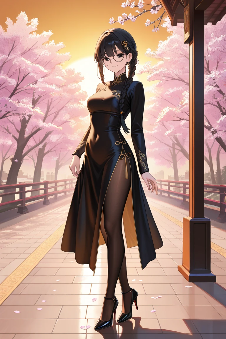 (masterpiece,highest quality,超A high resolution),prety indonesia woman (((Very beautiful 35 year old girl))),(shibari, arms behind back:1.4), (hands on back),long pony tail hair, pretty woman, a woman in the mermaid long train skirt,the skirt is very long, full body, wear sexy blazer, wear sexy blouse, wear glasses,long satin, flowy dramatic long skirt,body height 165, random pose, walk fast in street,wear high heels, masterpice (Shiny long train dress mermaid-style long skirt