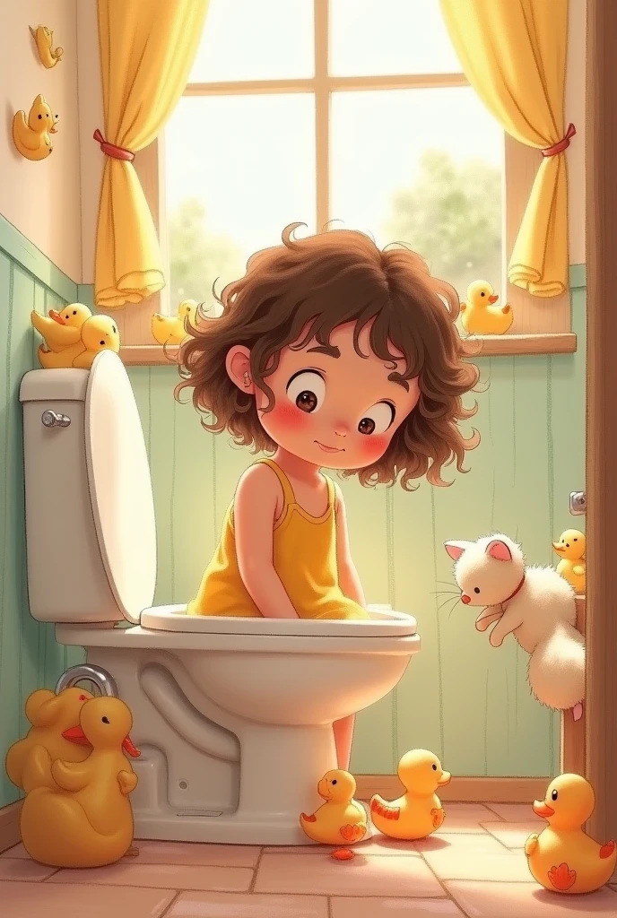 Cute girl sits in the toilet  