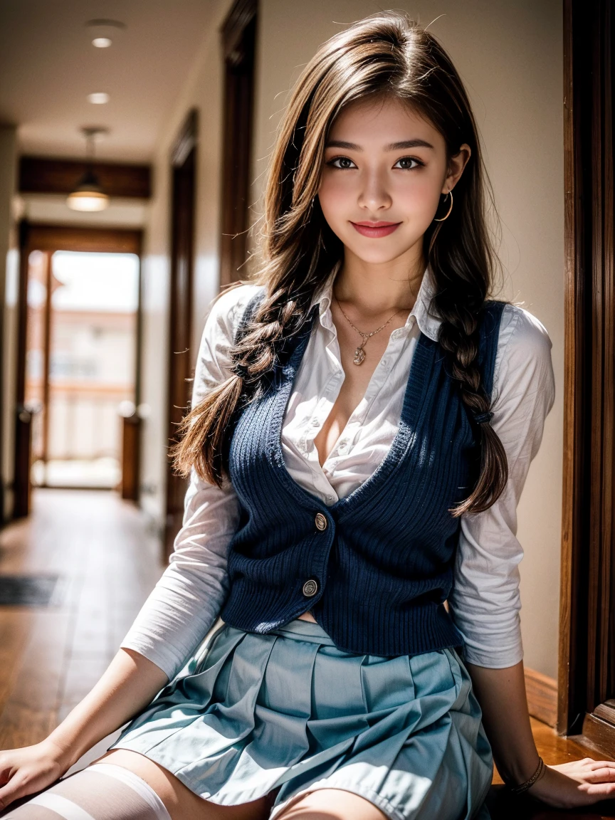 Colossal tits、A sexy、Bigboobs、s ass、Perfect style、Ideal woman、Beautiful five fingers,Delicate shape、of beauty, Brown hair, updo hair, (((Lace blue panties))), (((Very sweet smile))), (female announcer)looking at viewert, (((Lift the skirt, Lift the skirt with both hands, lift skirt yourself))), (((Navy blue suit))), (merchant), ((of the highest quality, 16 k, masutepiece: 1.3)), A woman who is、 light in face, com rosto detalhado, Very detailed lips, Detailed eyes, Realistic pupils, the city street、The background is within the company、Beautiful five fingers,Delicate shape、