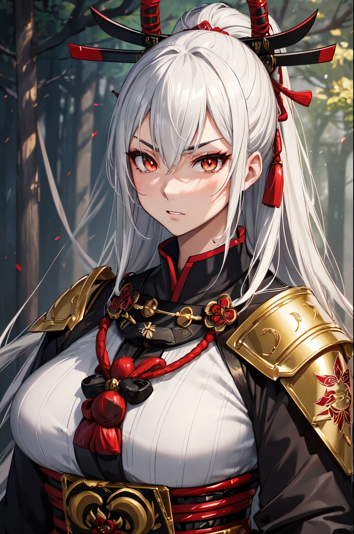 #Basics A girl is posing for a photo, animeのかわいい女の子, (((One Girl, Baby Face, Young girl, 16 years old))),
BREAK
#Clothing Accessories
((Red and Black)Armor based on the shrine maiden outfit of : breastplate + Gauntlet + Combat Boots),
BREAK
#Features
((Silver Hair:1.4), Curly hair:1.4, (Long Hair : Long Hair + Full and voluminous hair + Wavy Hair + Hair blowing in the wind)),
(Droopy eyes, blue eyes), (Small breasts),
BREAK
#background environment
((Morning Glow, bamboo forest:1.4, well)),
#Facial Expression Pose
((Wicked Smile), (Are standing)),
#composition
((Face the camera, Angle from the front, Cowboy Shot:1.4)),
BREAK
#Body parts elements
(Detailed hair, Beautiful Hair, Shiny Hair),
(double eyelid, Long eyelashes),
(Expression of fine eyes, Beautiful and delicate eyes, Sparkling eyes, Eye Reflexes, Glitter Eyeliner),
(Human Ear),
(Beautiful Nose, Thin Nose),
(Glossy lips, Beautiful Lips, Thick lips, Glossy Lips, Natural Cheeks),
(Detailed face, Symmetrical facial features),
(Detailed skin, Textured skin, Beautiful Skin, Shiny skin),
BREAK
#Quality
(((Highest quality)), ((masterpiece)), ((Very detailed))), ((High resolution), (16K,1080P)),
(Realistic), (Anatomically correct),
((comics, anime)), (3DCG), CG illustration,