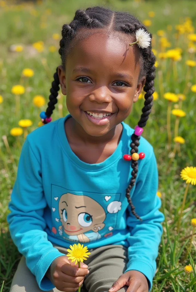 cabello negro y mediano, hermosos ojos, Sonriente, fondo detallado, 5 year old afro girl.