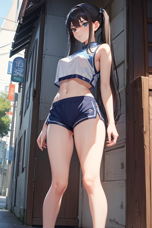 (Superflat, Flat Shading, flat-colors:1.1)、(Magazine Cover)、Illustrations、(One Asian boyish girl)、(cute little:1.2)、very beautiful 20 year old cartoon girl、Great smile、cheeks are reddened、(High Detail Skin: 1.2)、photorealistic anime girl render、realistic anime 3 d style、cute littleボブカット、Twin-tailed、beautiful brown hair、Intense black eyes、Strong highlights of the eyes、((Naked and oiled、accurate big breasts、sport underwear))Perfect Anatomy、hair messy、Pretty underwear、((Tight white tennis uniform with navel、Supple and thin fabric))、((White miniskirt with flared hem))、Sportswear、sneakers、(support)、stadio、Volumetric lighting、Soft light、Vibrant colors、watercolor paiting、