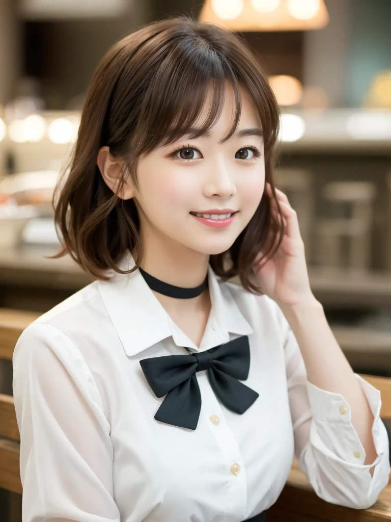 smile, (8k, RAW photo, top quality, masterpiece: 1.2), (realistic, photorealistic: 1.37), ultra detail,
1 girl, cute, solo, beautiful detailed sky, detailed café, night, sitting, dating, (blush nose), (smile: 1.1), (mouth closed), big breasts, seductive smile, big apartment, professional lighting, Sony A7R4, Zessy 50mm f1.8,
Medium-breasted, beautiful detail eye, (collared shirt: 1.1), bow tie, pleated skirt, (long hair: 1.2), floating hair