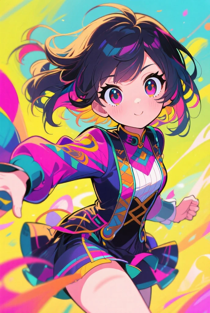Colorful boy with rabbit ears playing circus