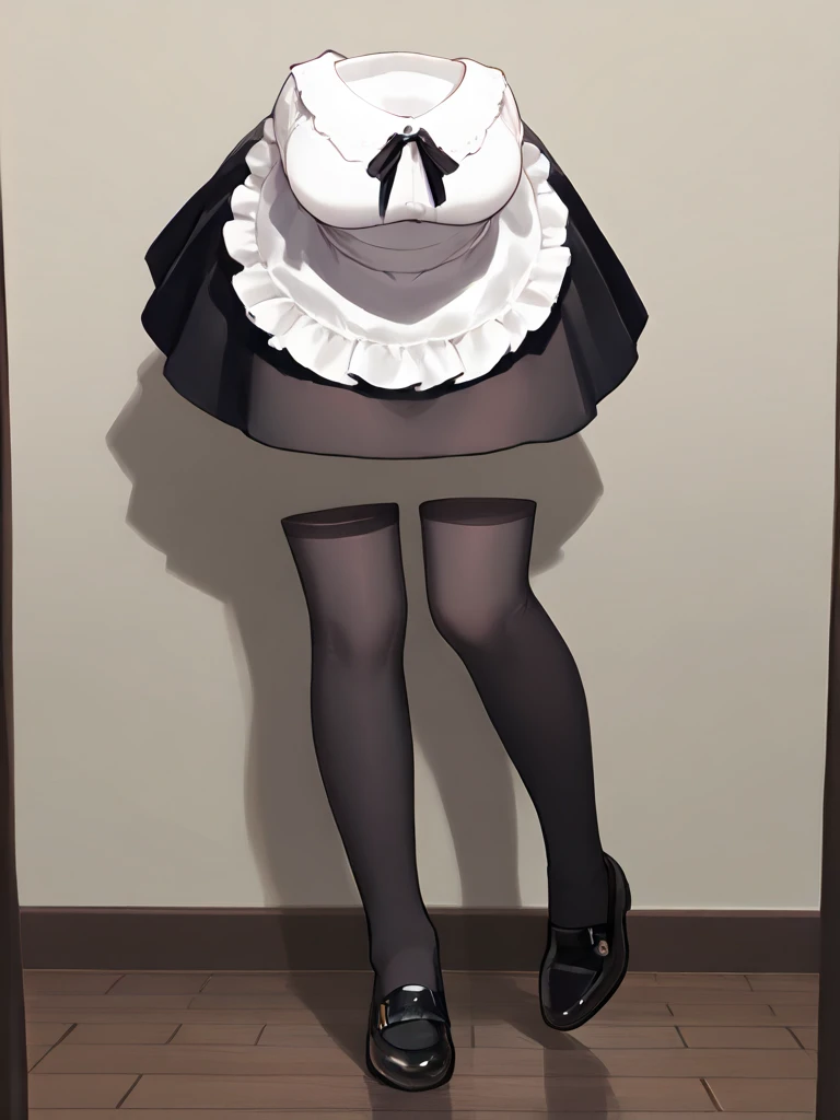Masterpiece, Backless V-line maid costum, short skirt, girl, white skin, 2 view from front and back, all body shot, collar, she say "welcome master", 2 Views: From front view and From back view