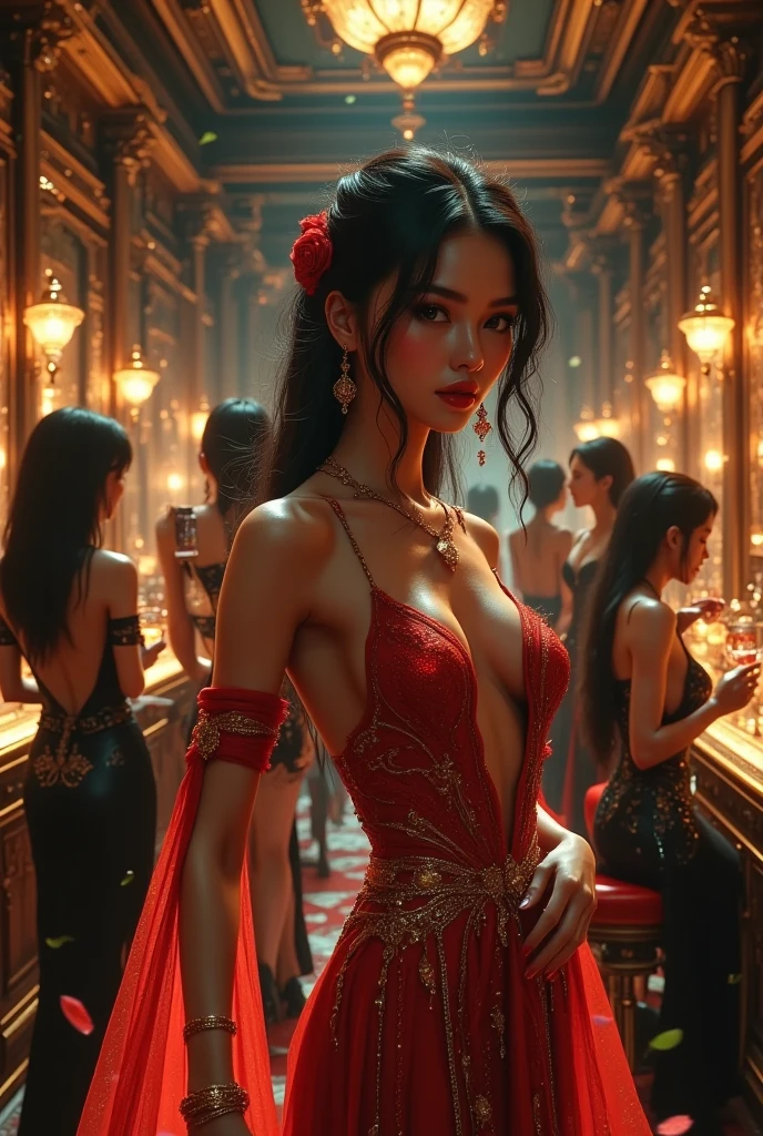 (masterpiece, Best Quality, High resolution, 32K HDR),chinese Mafia girl, man harem,strong woman,black long hair,