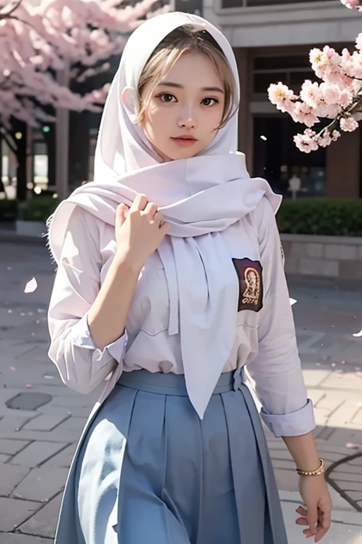 adorable, 1 girl, , baby face, sbody portrait, (face details: 1), (eye details: 1), ((medium breasts)). wearing white long shirt, long skirt, modern hijab colorful, (large breasts)... Cute posed. proportional body. Ultra High Res. realistic: 1.4, UHD