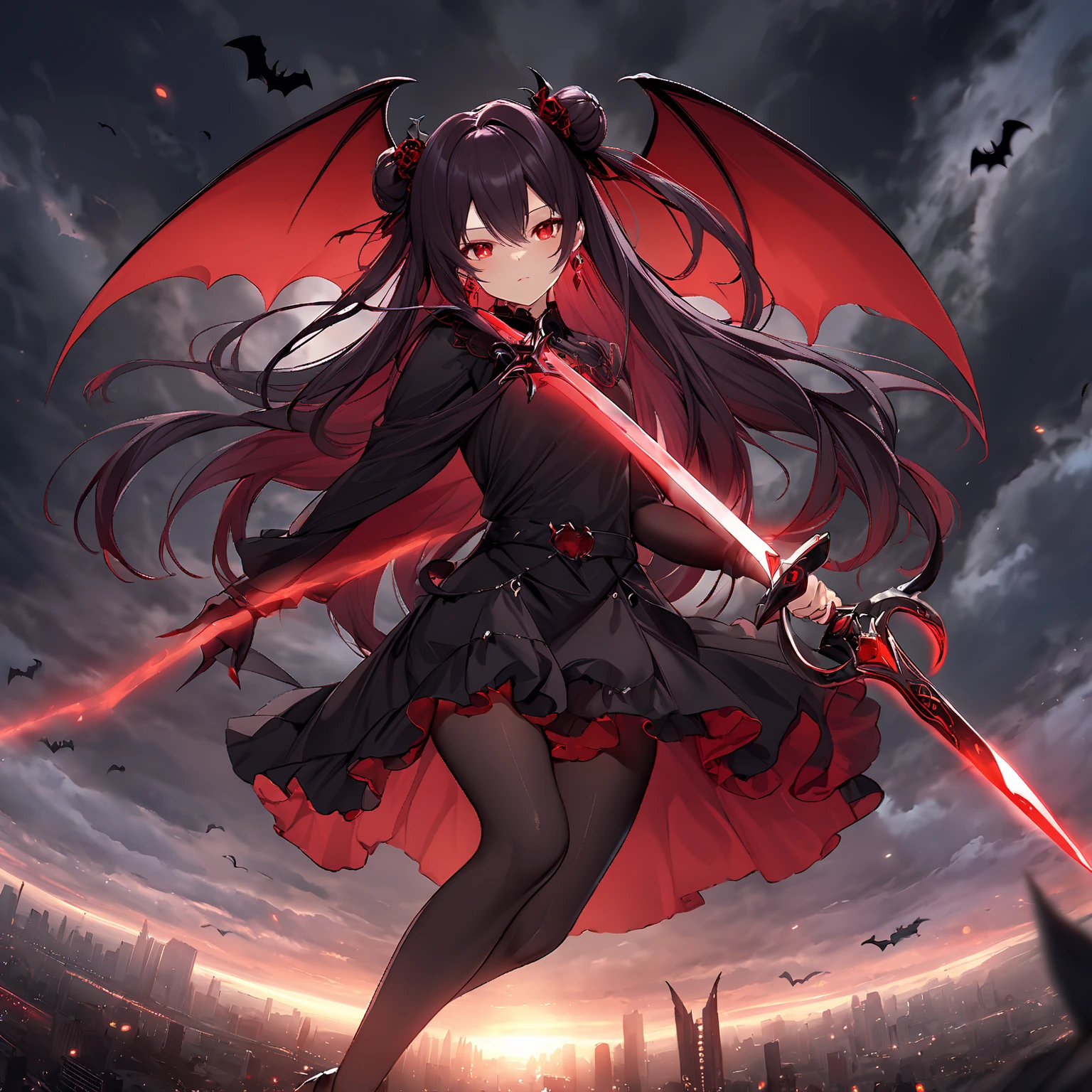 Vampire, Blood dripped from the mouth, black hair, tush, bloodmoon, fighter, fightingpose, Knapsack