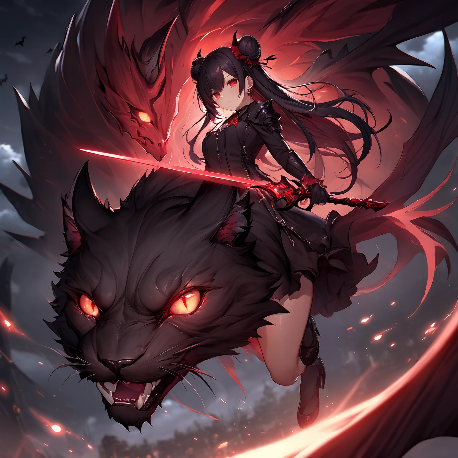 (best quality:1.4), anime, cute werewolf woman, dynamic pose, detailed character design, vibrant colors, dramatic lighting, high contrast, creative composition, expansive landscape, full moon, night, a Magic stream with small glowing sprites flying around