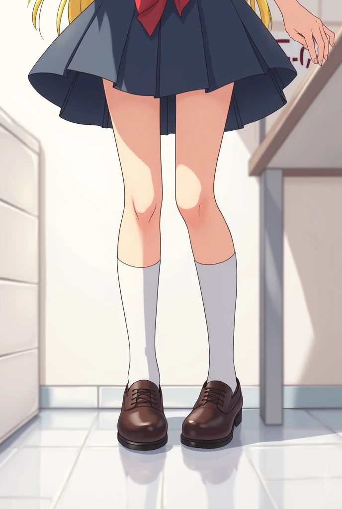 SFW,Bloomers,School,Photo of a girl in a gymnasium with a wooden floor.