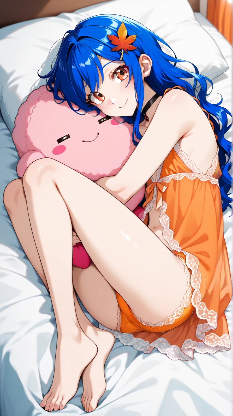 (masterpiece, Highest quality:1.4), Cinematic Light, colorful, High Contrast, (One girl), Alti OP, One Piece Anime, ((Large Breasts)), Multicolored Hair, Long Hair, Blue Hair, Pink Hair, bangs, horn, blush, Home, bed, Underarm, night, Blue Bikini