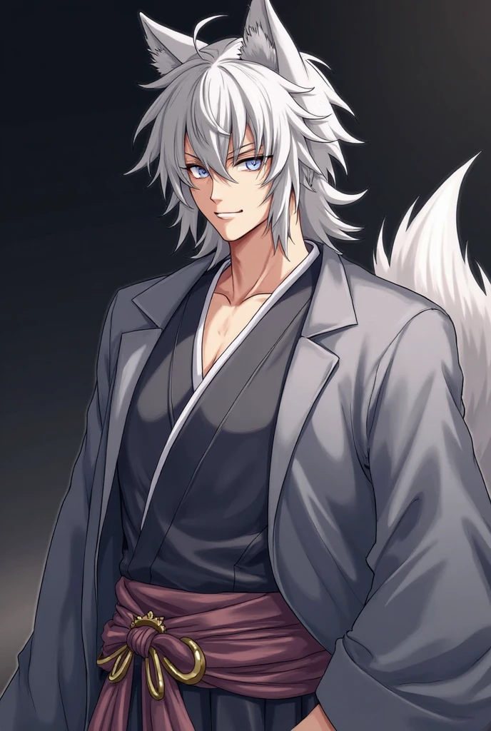 (masterpiece, 8k, Absurd, Digital Art, Digital Illustration, Realistic, Very detailed, Realistic lighting), (Perfect Face, Perfect Eyes, Perfect body), male,1 person, Adult,male的な,anime - style image of a man with a cat's head and a cat's tail, white - haired fox, onmyoji portrait, yee chong silverfox, onmyoji detailed art, onmyoji, white haired deity, white fox anime, vampire white fox, handsome japanese demon boy, fit male demon with white horns, heise jinyao