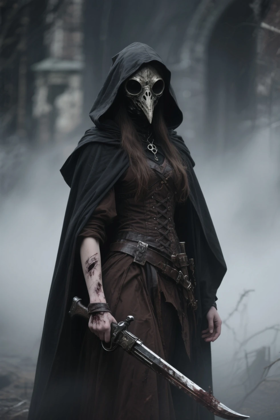 dark nightmare of a 21 years old Greenlandic young woman, yara-me-yha-who, headless humanoid figure, carries head in one hand, neck stump, dark shadowy hooded attire, riding a horse or carriage, whip made from human spine, harbinger of death, mournful expression mysterious foreboding aura, adventure,desolate,gaming,occupation,zealotical,captivating,workload,magical circle, nightmarish, blackened, neglected, thrilling, disembodied, forlorn, searing, f/4, shutter speed 1/500 sec, iso1600, white balance daylight, exposure compensation "+3.0 ev", aperture priority shooting mode, framing, focus mode continuous, partial metering, by todd lockwood, deferred rendering,
