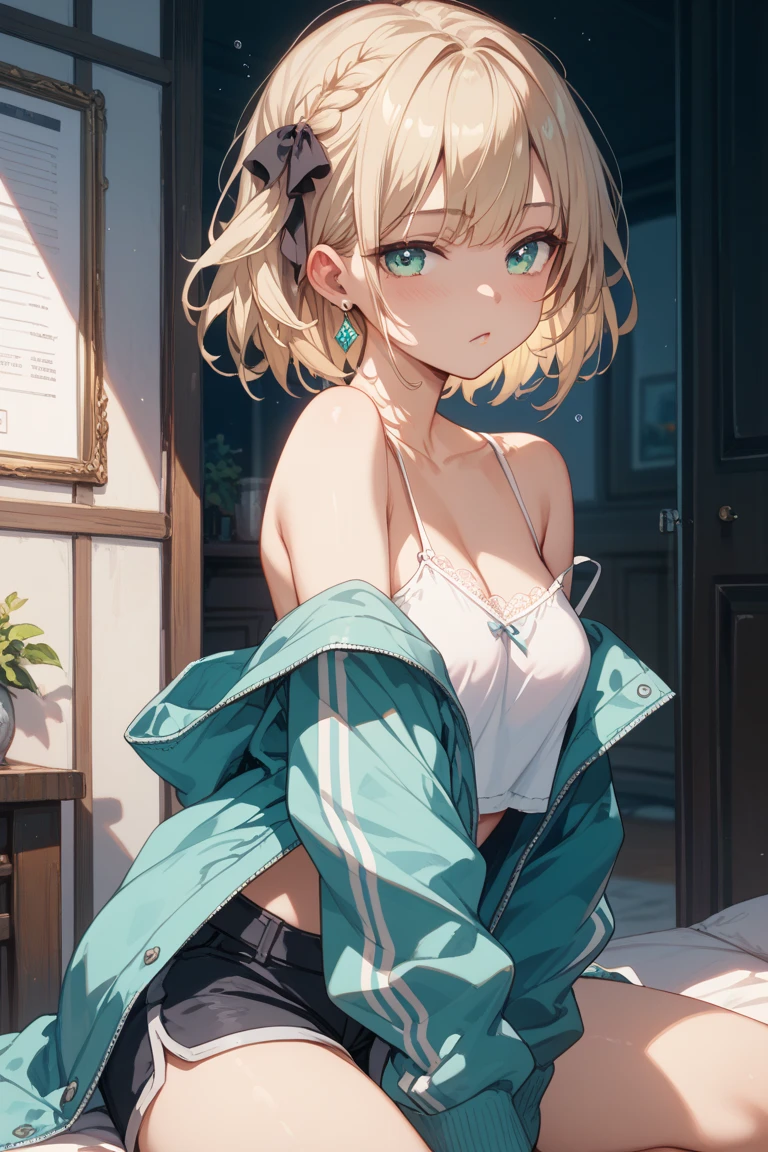 Browsing Caution:1.4, 8k, expensiveest quality, masterpiece, Vibrant, Real person, Unity 8k による壁紙, School classroom、Sit at a desk、Sit with your legs apart、(1 girl) , Beautiful Eyes, (Delicate face) , Perfect detail, (Best lighting) , (超Complexdetailed),、(Shooting from below:1.5)、Peeking out from under the skirt、Cowboy Shot、{Low Angle:1.4}、Showing panties、Laughter、Smiling girl、expensive , {Navy Blue Blazer:1.2}、{White shirt}、{Yellow ribbon}、{Grey pleated skirt}、((Small breasts:1.2))、Wearing a proper uniform、(1 girl),(Beautiful Eyes、detailedに描かれた、Look at the detailasterpieceサイドライト、masterpiece、expensiveest quality、detailed、High resolution illustrations),Delicate makeup, (close:1.2)、throw、Soft focus ground bokeh、Turn to me and smile,black eye,Half-up hairstyle with short bangs((blonde)))、Curly Hair,short hair, ((Low twin towel:1.3), (Short pigtails:1.3), 非常にdetailedな, Complex, Tabletop, Small Ass、thin