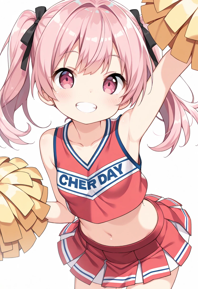 best quality, masterpiece, detailed,2d,flat color, 1girl,,petit,grin,cheer leader costume,crop top,miniskirt,socks,(sexy,erotic)