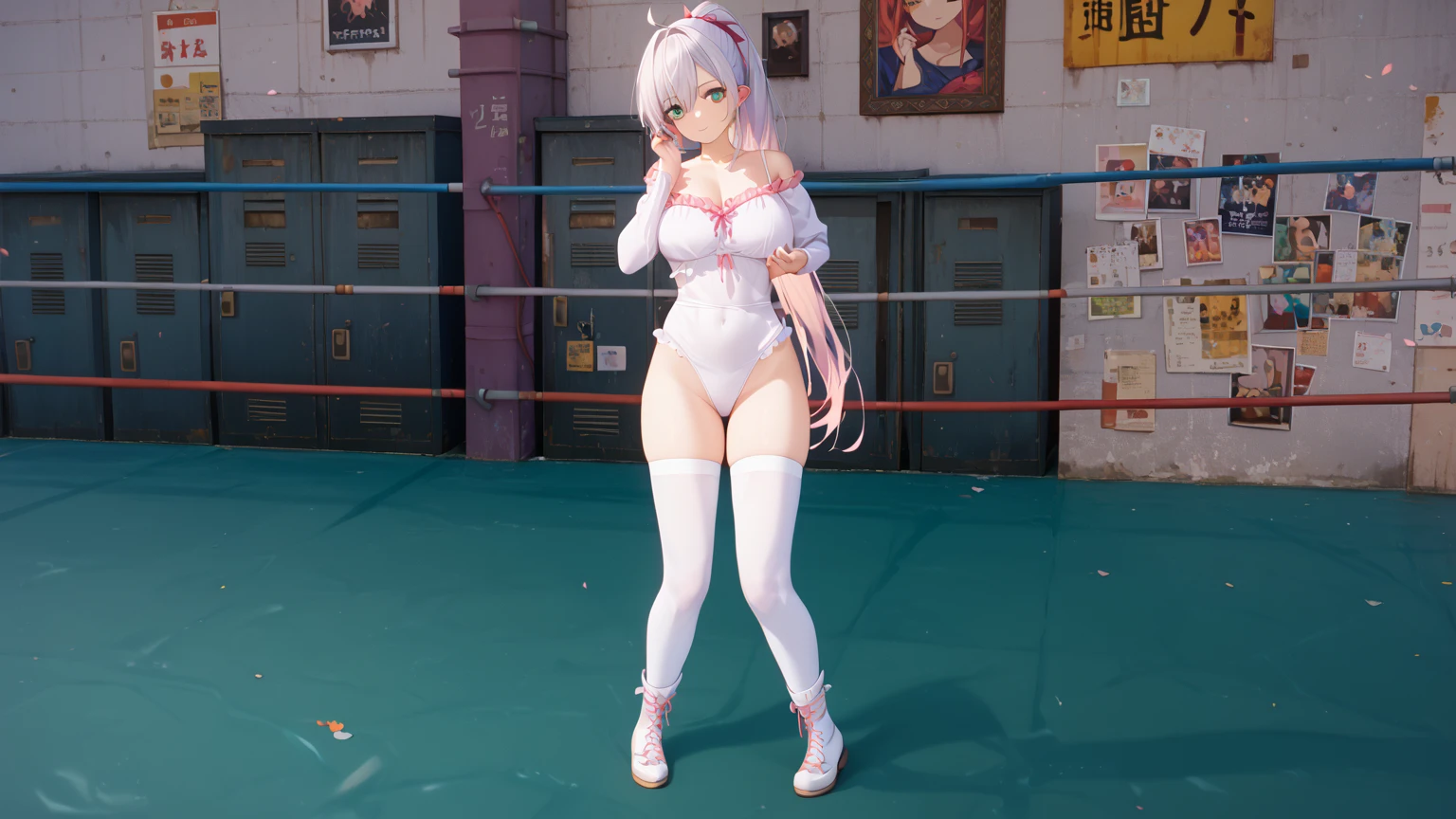 masterpiece、highest quality、Very detailed、Photograph the upper body、1 female、(Put your arms behind your back:1.4)、Are standing、Turn your body forward、View your viewers、(Figure Skating Uniforms)、break,blush、shy、Pink Hair、Open your mouth、Skating rink、Big Breasts、