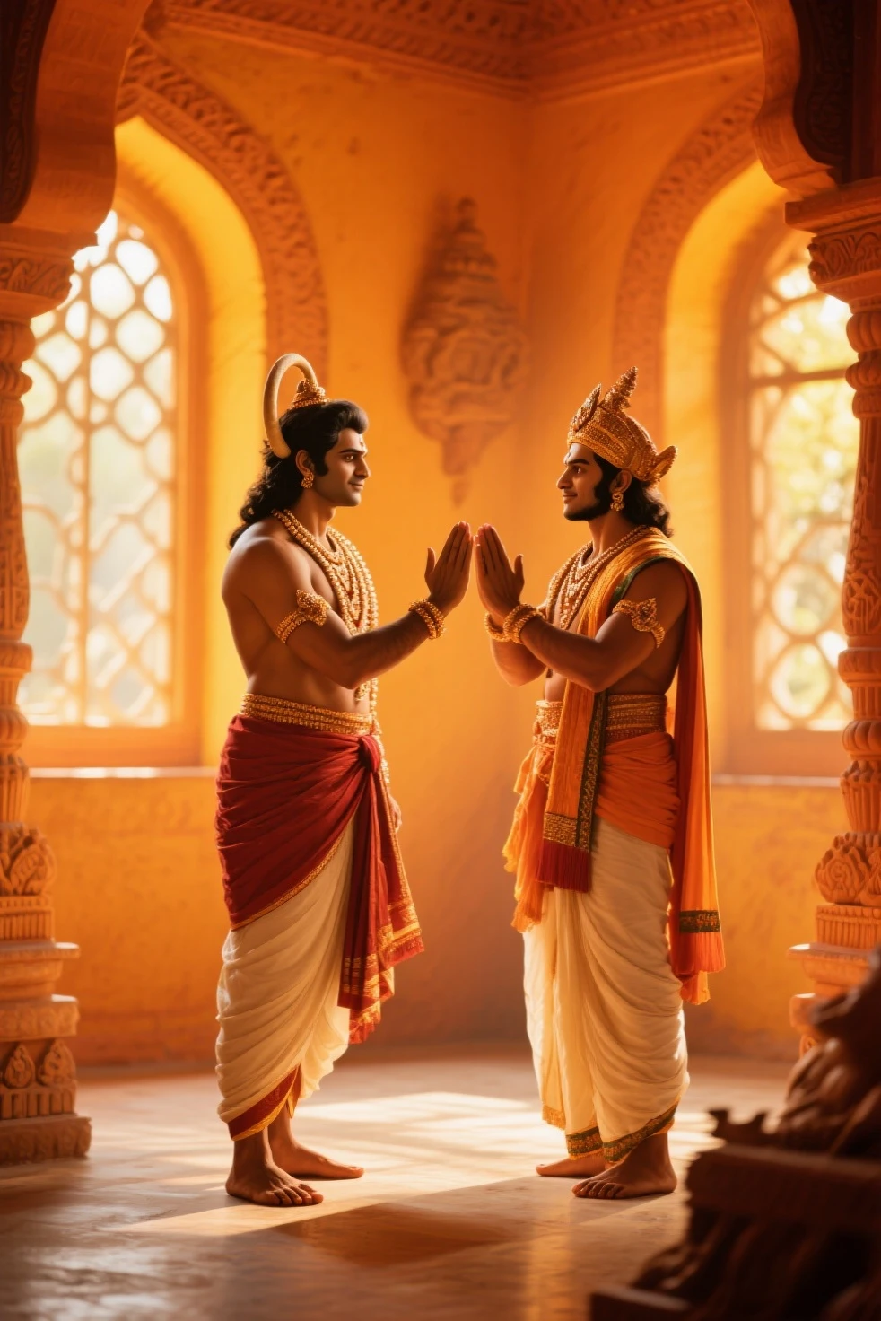 there are two painting of a man and a Krishna, vishnu, hindu gods, hindu art, from ramayan, beautiful godrays, divine god, beautiful image, indian god, golden-white robes, hinduism, puṣkaracūḍa, devainart, godness, divinity detailed, hindu god, nirvana