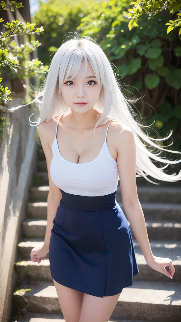 (8k), (Best Quality: 1.2), (Realistic), (Photorealistic: 1.37), Ultra HD, 1 Girl, Cute, Smile, Closed Mouth, Beautiful Details, Beautiful Nose, Full Body, Wet hair, school uniform, thighs, bikini, slender, (8k), (best quality: 1.2), (real), ultra HD, combed hair, full body, 1 girl, cute, silver eyes, straight long hair , silver hair, smile, closed mouth, beautiful details, beautiful nose,