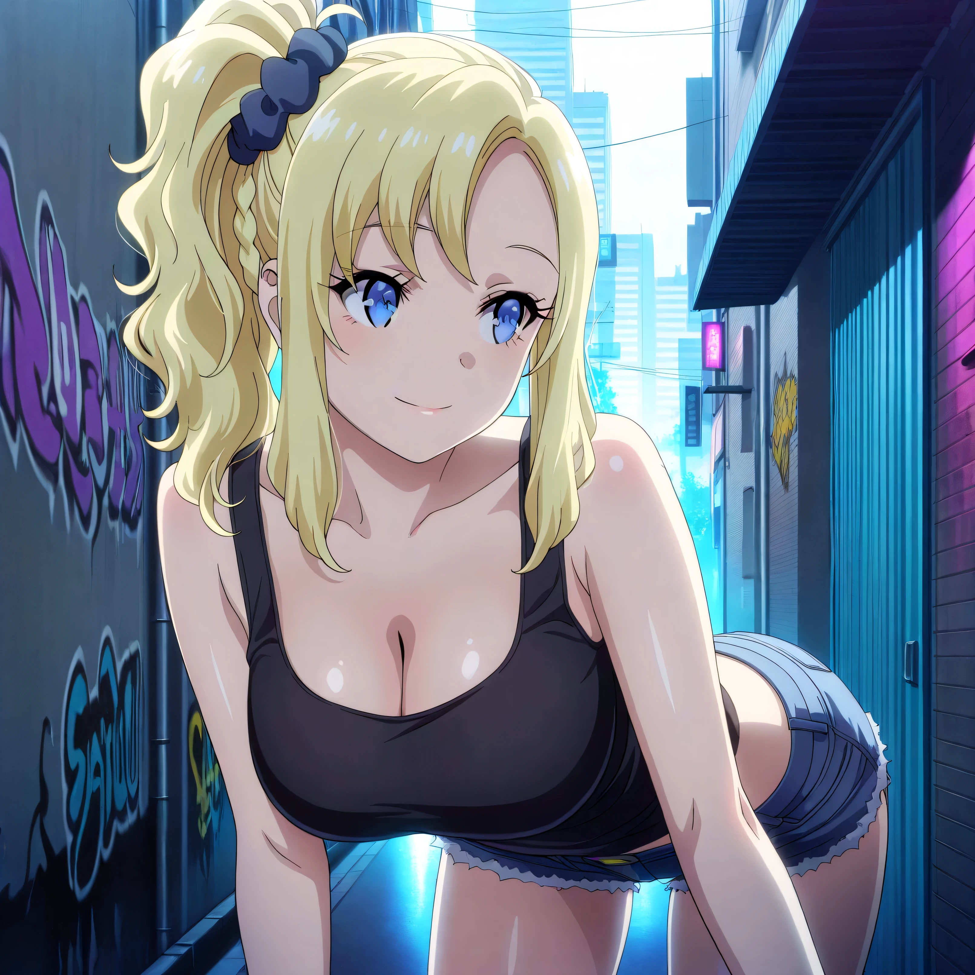 Best Quality, High resolution, distinct image, 8K,masuter piece、artoria、Beautiful and big breasts、The bikini、overknee socks、sneakers、NSFW,Squat and open your legs wide、ssmile、Cam Drink、Downtown at night、Hands behind your head、