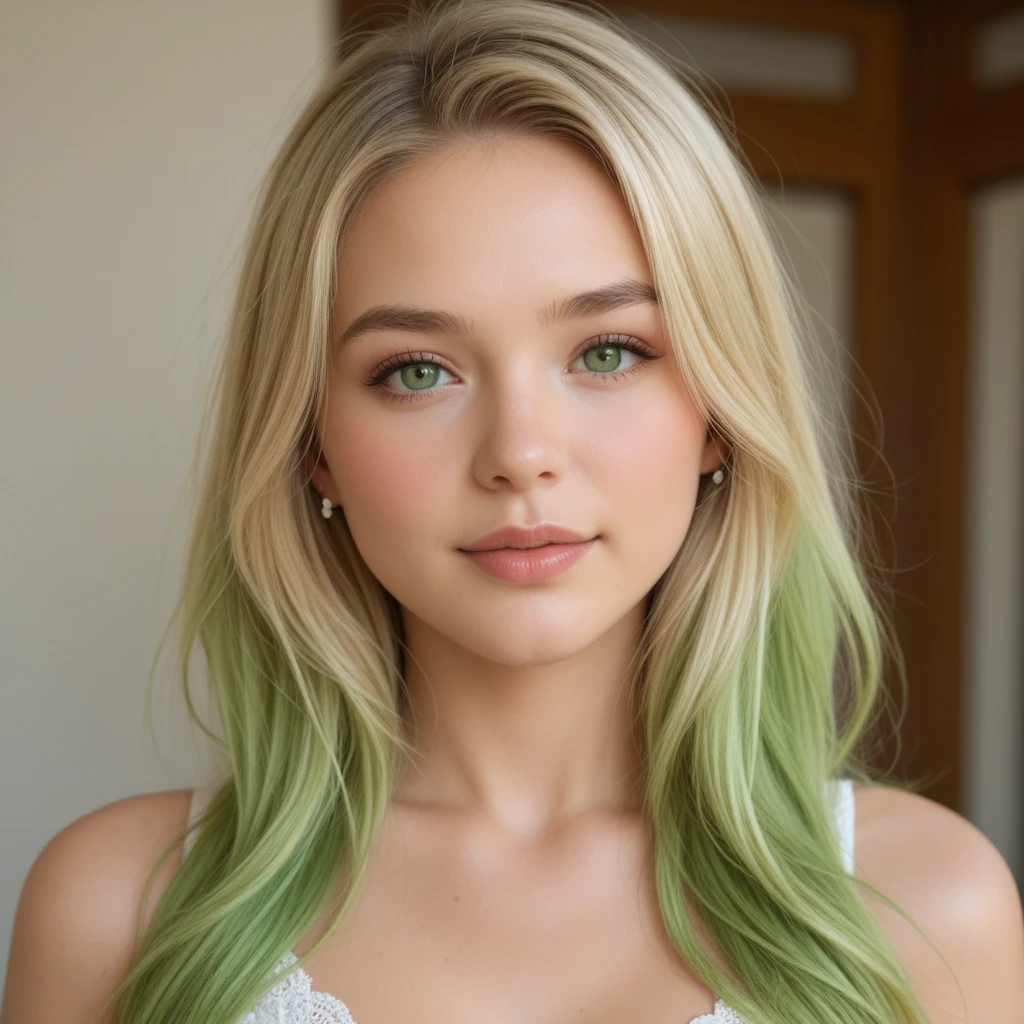 girl hair blonde onlyfans very hot cute with green eyes photo take by an iphone 11