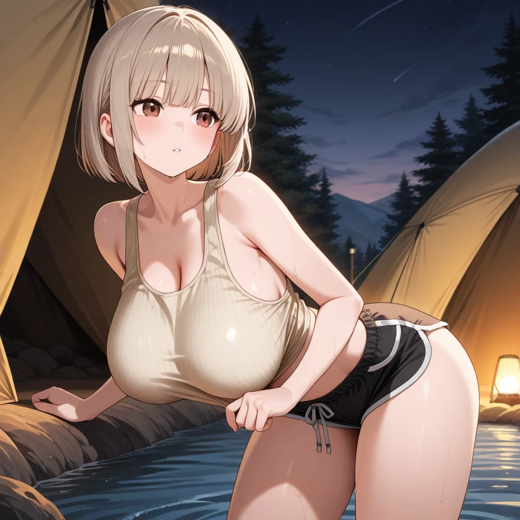 1girl, blonde hair, short hair, hairband, Purple eyes, 16years old, , empty eyes , large breasts, nipple, , Heavy snowfall area ,frozen ,Wet , crying , Mountain , , Walking , naked, 独奏, , Peeing, lactation, projectile lactation