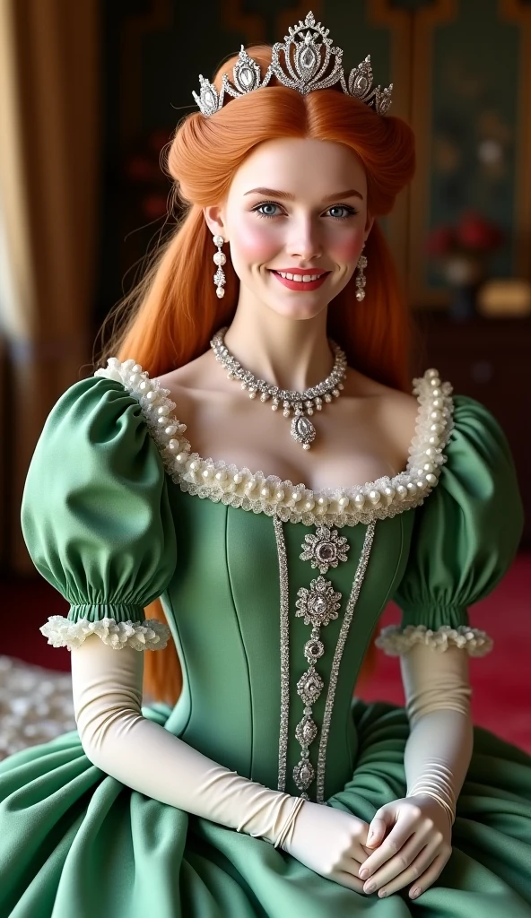 arafed woman in a green dress with a green bow, by Eliseu Visconti, 1 9 7 6, 1976, in a high renaissance style, 1 9 7 7, 1977, gregoire and manon, 1 9 7 3, 1973, 1971, 1 4 8 0 s