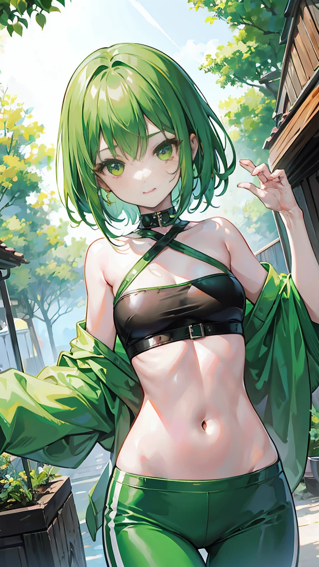 flat chest、highleg、The whole body can be seen from directly below、Delicate body、Green Short Bob、Beautiful open legs、Open your legs to show your crotch、raincoat