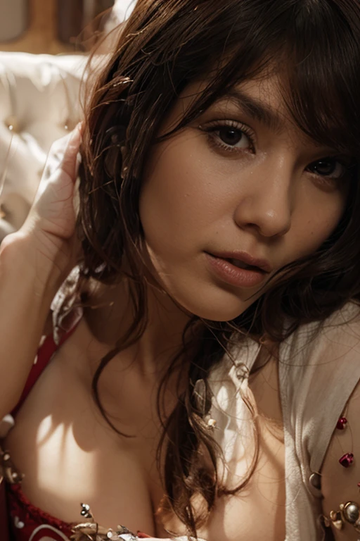 (((close-up photo in high definition))) one standing argentine girl Mikaela Sorin looking at camera. 17 years old, shy face, in his messy teenage room, bloomed shirt (((Mikaela Sorin)))