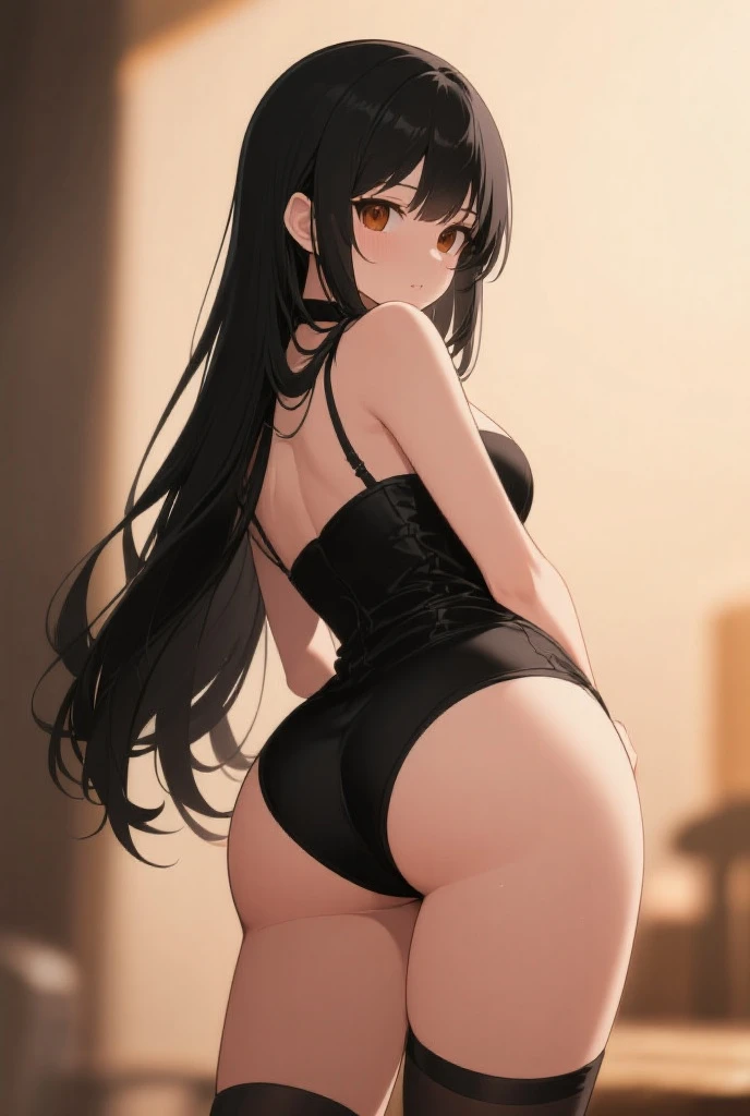 nsfw,slip,1 girl,Solo,pov,face,(high-leg_one-piece),sidecut,black hair,red eyes,long hair,Tsurime,Curvy,crotch,Wedgie,masterpiece, best quality, very aesthetic, absurdres,straight pubic_hair,medium shot,,view