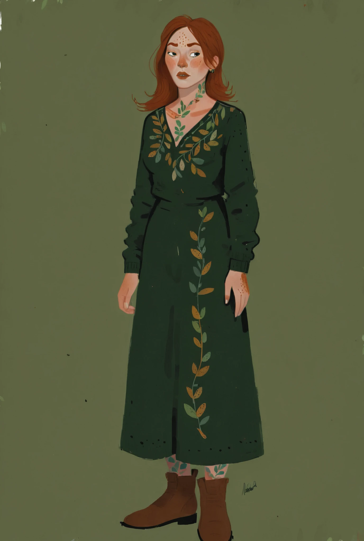 1girl, 2d art, flat colors, detailed faces, simple black eyes, eyeliner, gouache texture, half body portrait, gouache painting, vibrant colors, skin freckles, thick gouache render, novuschroma57 style cartoon, in gougoupaintleaves, FRESHIDEAS Illustration No. 12, Illustration No. 8