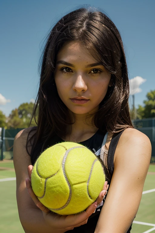 A pretty 17 year old French white girl with long hair with wavy fringes with a cute and pretty face playing basketball all wet with sweat