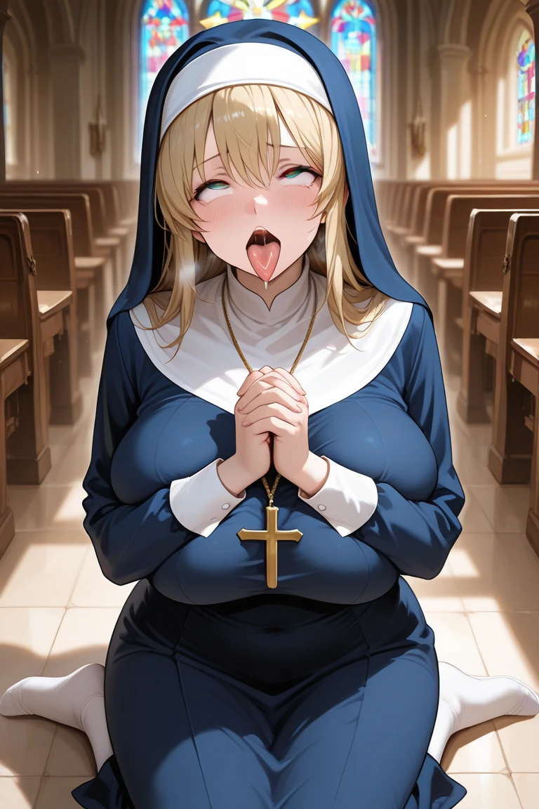 ahegao, rolling eyes,half-closed eyes , Tomboy ,(1boy, male focus),solo, nipples,pussy , solo,breastst, navel, (shirt lift) ,nun, smile, habit, looking at viewer, sweat,teeth, yellow eyes, (:1.8),short,very short hair,laying,(hand spread pussy:1.8),spreading ,dark skin,legs up,.,(church:1.4),(cum:1.7), cum in pussy,cum in ass,(cumdrip:1.8),cumpool,uncensored,hair ornament,holy light,pussy focus