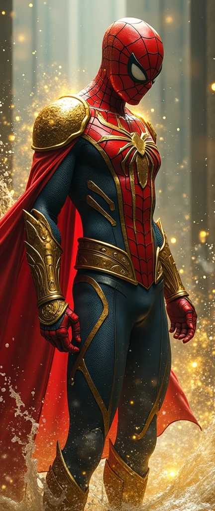 the dynamic depiction of Spider-Man reimagined as a alien x(ben10 ) in the world of Baldur's Gate, iconic spider suit and、fuse the complex fantasy armor and costumes of The Ghisyanki warriors. The characters are drawn in action-packed poses, lighting surrounded by gold, floats with light Inspired by spheres, the complex texture of, armor combines high-tech and mystical elements. The environment is full of tension and movement, splashes of water and dramatic lighting enhance the intensity of the scene.

style: Kelly Fleece's vivid, Dramatic composition, highlights intricate details and sparkling dynamic poses. The artwork captures the fusion of sci-fi and fantasy aesthetics, bold color contrasts and polished finishes.

Camera and lighting: cinematic one-shot perspective, low angle, The dramatic backlighting outlines the suit and armor Highlights. creates depth、focuses on emphasizing the texture of the costume.

resolution and quality: ((超high resolution:1.5)), ((4K:1.5)), ((high resolution:1.5)), ((masterpiece:1.6)), (( Award winning :1.4)), ((Super Detail:1.5)).