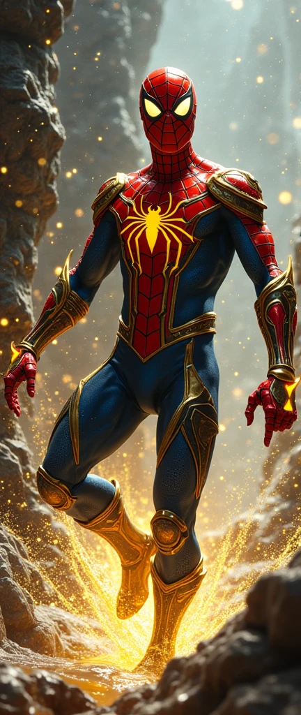 the dynamic depiction of Spider-Man reimagined as a alien x(ben10 ) in the world of Baldur's Gate, iconic spider suit and、fuse the complex fantasy armor and costumes of The Ghisyanki warriors. The characters are drawn in action-packed poses, lighting surrounded by gold, floats with light Inspired by spheres, the complex texture of, armor combines high-tech and mystical elements. The environment is full of tension and movement, splashes of water and dramatic lighting enhance the intensity of the scene.

style: Kelly Fleece's vivid, Dramatic composition, highlights intricate details and sparkling dynamic poses. The artwork captures the fusion of sci-fi and fantasy aesthetics, bold color contrasts and polished finishes.

Camera and lighting: cinematic one-shot perspective, low angle, The dramatic backlighting outlines the suit and armor Highlights. creates depth、focuses on emphasizing the texture of the costume.

resolution and quality: ((超high resolution:1.5)), ((4K:1.5)), ((high resolution:1.5)), ((masterpiece:1.6)), (( Award winning :1.4)), ((Super Detail:1.5)).