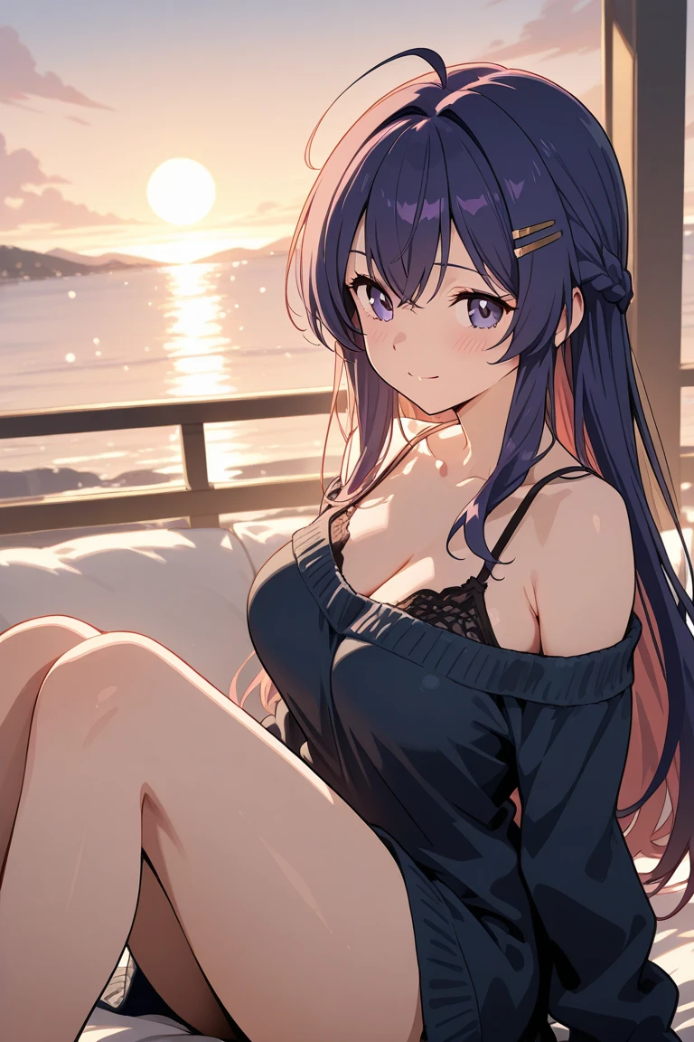 Black hair, blue eyes, sexy, large breasts, beautiful body, bed, angel wings