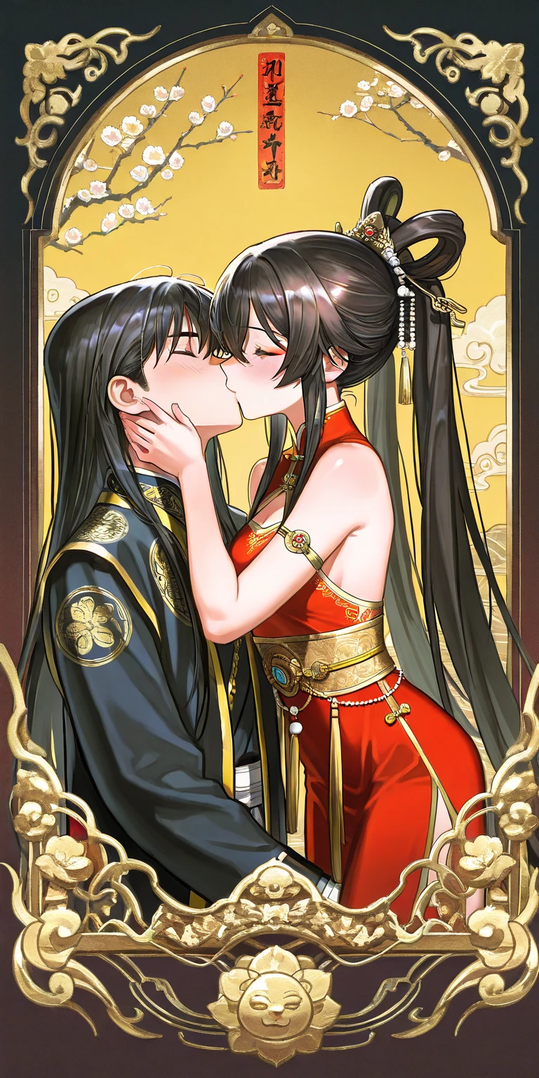 A tragic historical drama in 8k live-action style: Beautiful palace secrets Beautiful Chinese Kung Fu Princess with long black hair is forced to wear red flower print shiny pants exposing her pussy for pooping Gorgeous embroidery, Ultra glossy, She is wearing shiny red long sleeve floral pajamas.... She is hugged and forced to kiss by an old man
