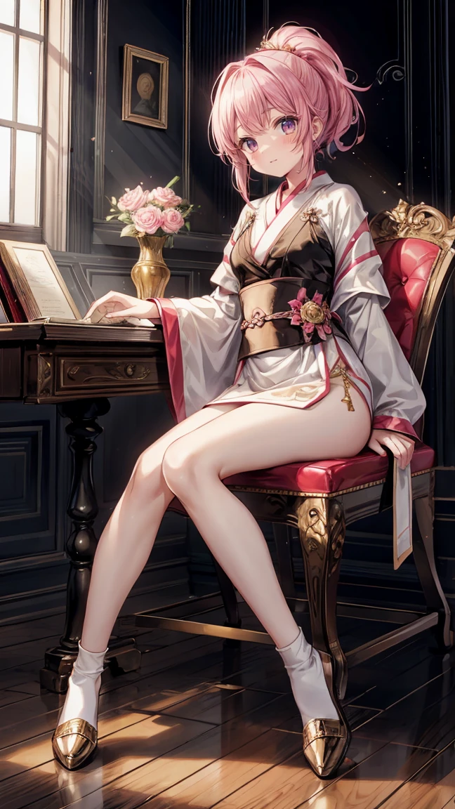 absurdres, RAW photo, extremely delicate and beautiful, masterpiece, Best Quality, ultra high resolution, 32k, hyperrealistic, ultra-detailed, perfect anatomy, anatomically correct, perfect figure, Perfect Style, Perfect balance, super Detailed skin, in her 30s, very Slim body, narrow waist, very small head, very small face, delicate facial features, handsome detailed woman, very detailed eyes and face, realistic face proportions, Realistic beautiful face, Realistic beautiful eyes, tearful mole, earring, very huge round tits, full body shot, bare legs, medium hair, indoor, Airship Pilot costume, skirt, sleeveless,