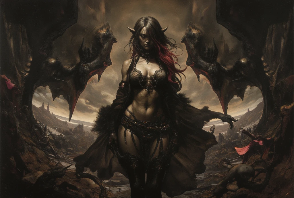 (((full body pose))), (((skulls on the ground))), (((Make a blood sacrifice))), (carnage:1.5),(black and white demoness:1.5),(beautiful female model:1.5), (demoness with Large horns:1.25),(1 super muscular with flayed skin:1.5), (perfect anatomy:1.5), high detail, best quality, masterpiece, finely detail, realistic skin texture, insanely detailed, intricate, glowing white eyes, dark hair, glowing white background, goth makeup, beautiful female face, white skin. black and white demoness:1.5, Hyperrealism, breathtaking, ultra realistic, ultra detailed,(((full body pose))), high heel shoes, 8 k high definition, wide-angle, ultra details, ultra detailed photo of a black and white demoness, Hyperrealism, breathtaking, ultra realistic, ultra detailed, cinematic lighting, photography, stunning environment, wide-angle, , medieval, Dark room, low key light, Masterpiece, Realistic,