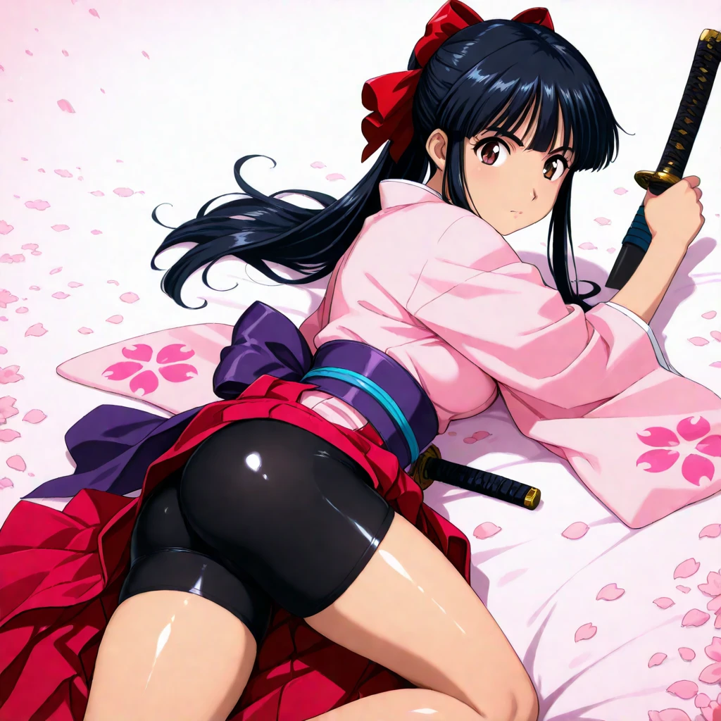 ((Highest quality)), ((masterpiece)), (detailed), (Perfect Face)、(The woman is a 12-year-old princess from the Sengoku period in Japan., Long black hair and a beautiful face Located in a luxurious samurai residence.、The woman is wearing a gorgeous Japanese red Shichigosan kimono with rich embroidery, Her hair is styled in a bunkin takashimada style., It is decorated with gorgeous ornaments from the Edo period., She is forced to have sex with a dirty old man and cries when he shoves his penis into her pussy.