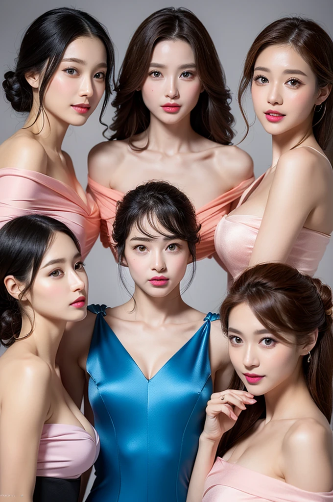 A stunning trio woman with an slim figure, embrace each other, (small bosom:1.4). in blouse wearing