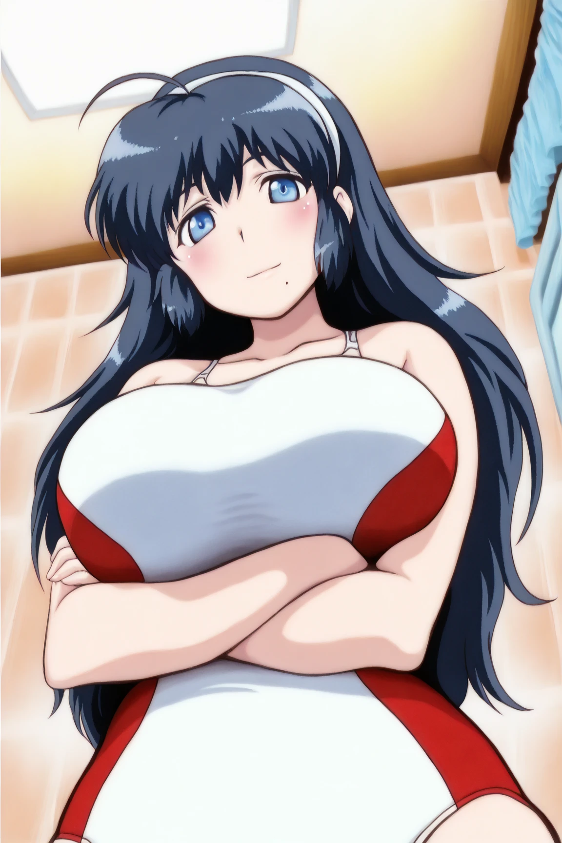 Masterpiece,Erotic and beautifully detailed drawings,1Girl,Mizushima Morning,Blue Eyes,Black Hair,Embarrassed expression,blush,Open your mouth,Close ~ eyes,sit,Spread your legs,First-person view,School Swimsuit,Peeing:1.2,bedroom