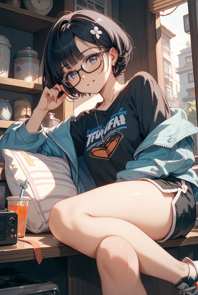 Fashionable glasses、back view, Backwards、Butt、back、back of head、Hips、Hair back、Calf、Very Very triped patternパンティ、Chibi T-shirt、Panty shot、arcade、game machine、Game bench、UFO Catcher、Purikura、Date、forehead、Girl、Girl、Short、Younger、Lower school year、Baby Face、flat chest、Angry face、Dynamic Angle、masterpiece、best quality、ultra-detail、There are customers around、I'm making a mess、Clothing
