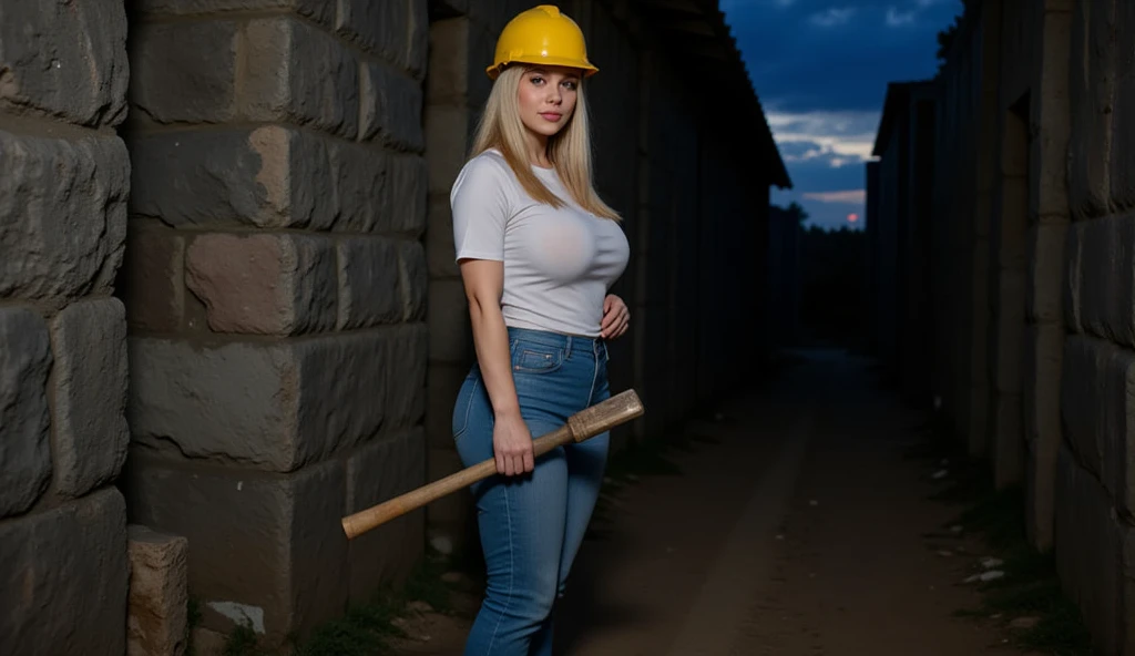 Croped, shirt, pawg, tomboy holding up construction hammer 
