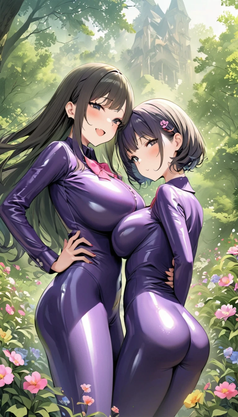 anime artwork, score_9, score_8_up, score_7_up, score_6_up, score_5_up, score_4_up, r,Komi Shouko, dark purple hair, dark purple eyes,, breasts, , ((big breasts)), , , , she is 24 years old, , ,horny, , , , style_3, ,,catsuit, floox style,