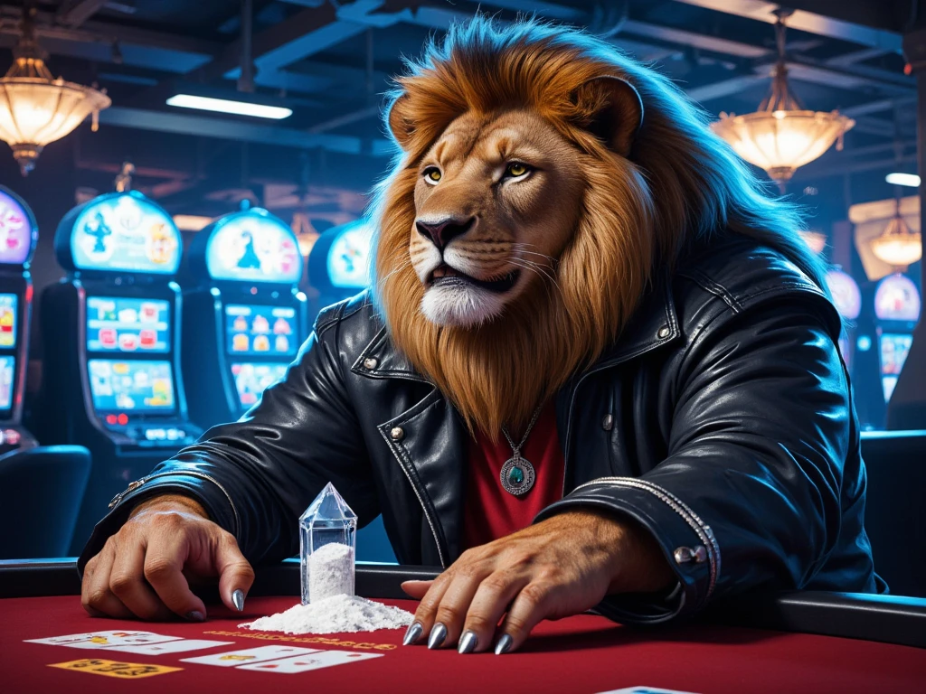 A poker's chip logo, with the word "IVAN" in center, little lion Pokémon style avatar with poker cards, with fire, lighting eyes, vector cartoon style, colorful style, black background, sticker style