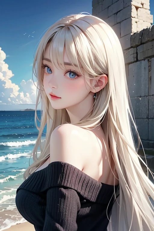 (Oil, masterpiece, highest quality, Very detailed, Focus on the characters), Blushing、Detailed facial expressions，Detailed depiction of hair,([return:0.8]|[ face facing returnwards:1.1]), Super big ,
White micro bikini,Starry Sky Scenario、Embarrassed、Sweaty、